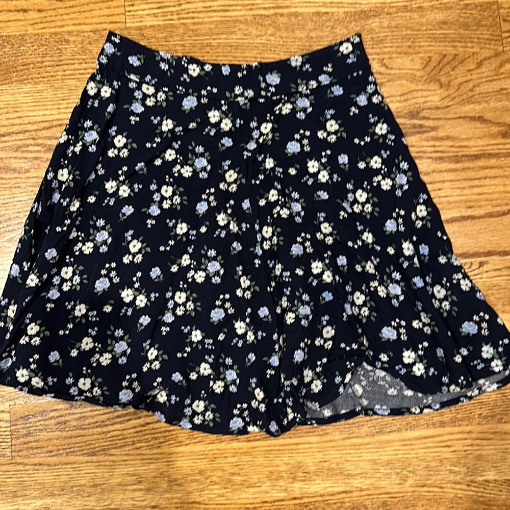 Navy Blue Mini skirt with yellow flowers, size XS